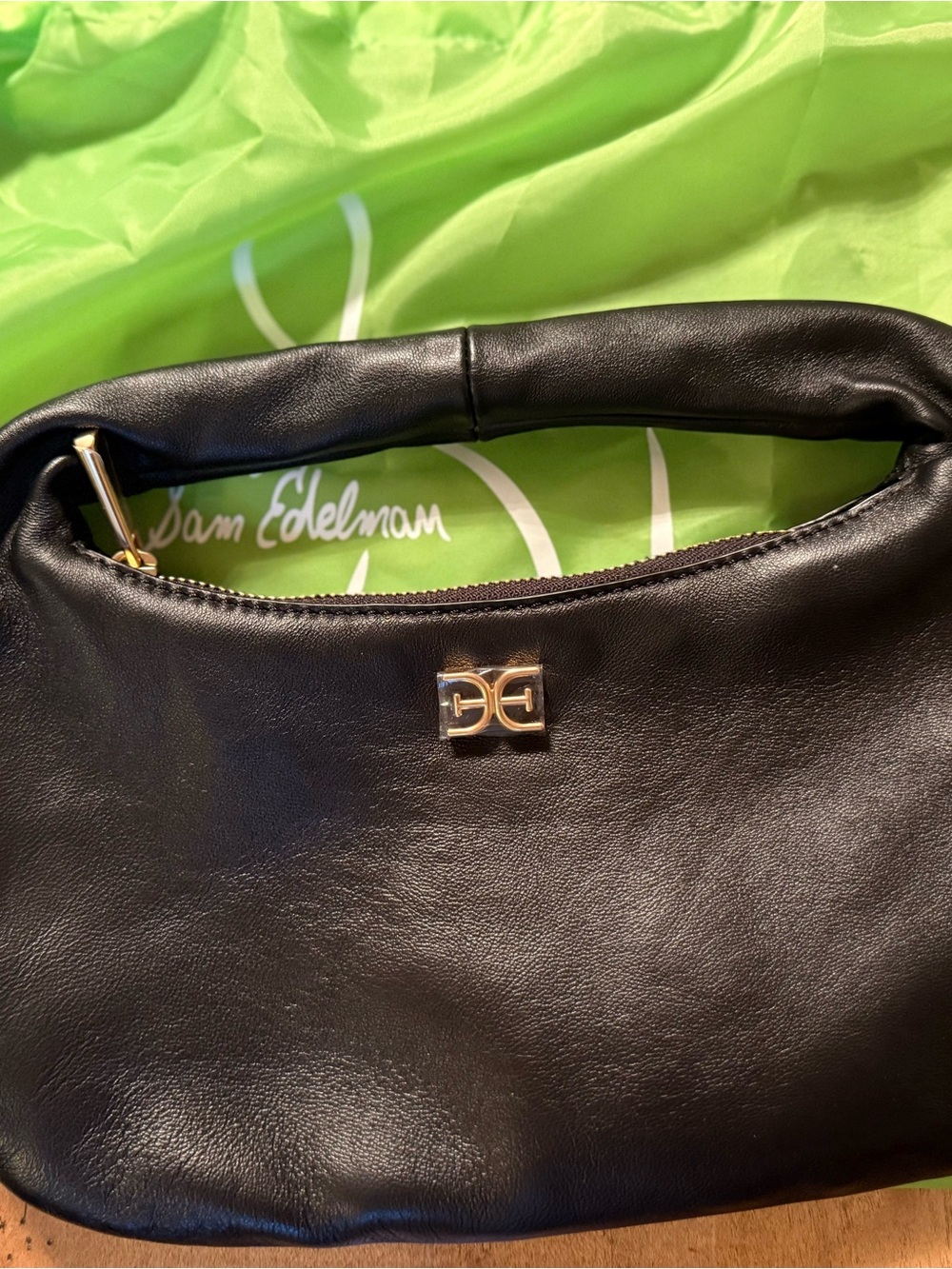 Sam Edelman Black Leather Mini Hobo with Gold Logo